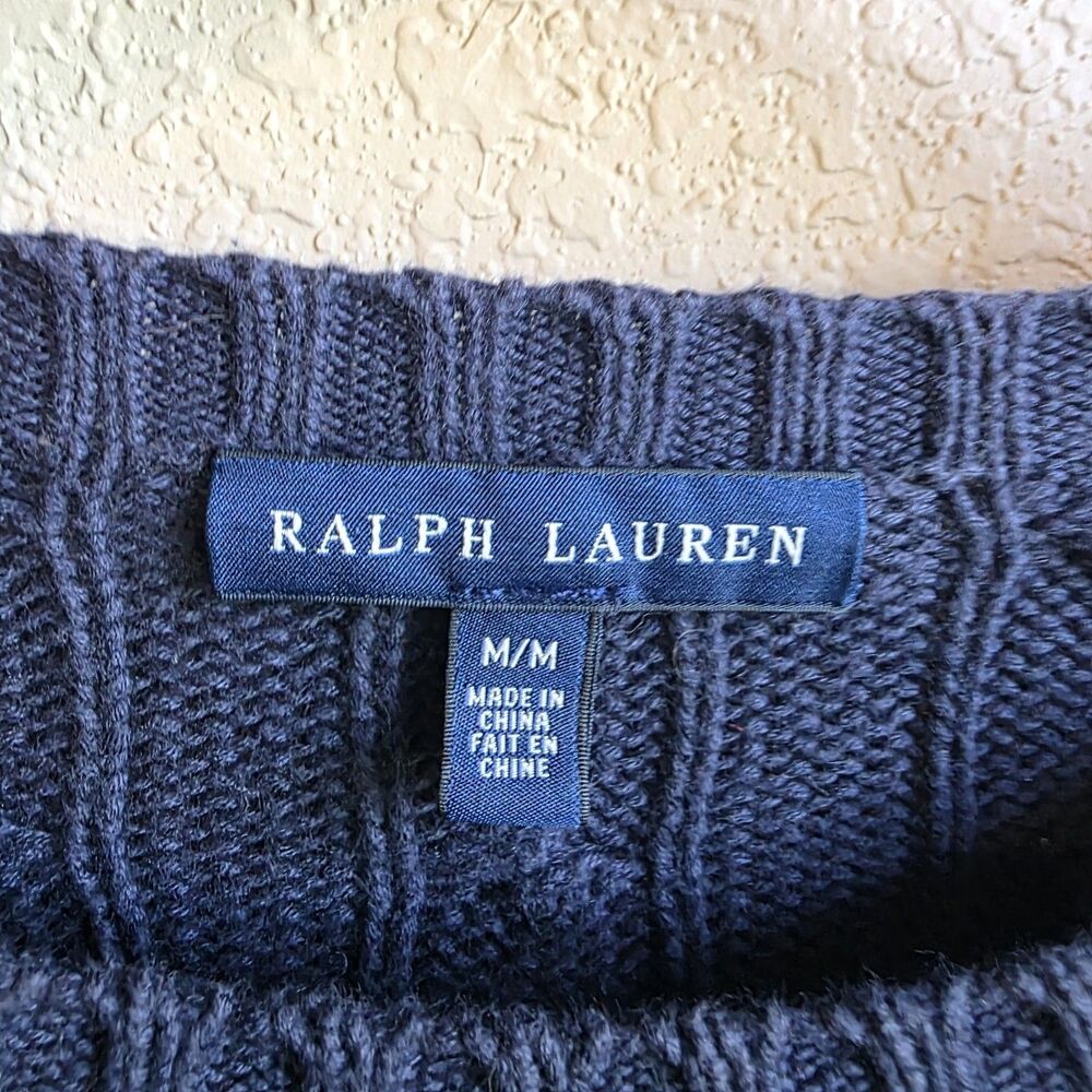 Ralph Lauren Womens Size Medium Navy Blue Cable Knit Sweater Cotton - Picture 4 of 5